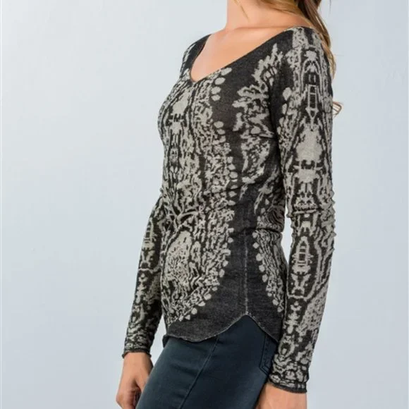 Beulah Ladies Dark & Light Gray Textured Long Sleeve Blouse - Small & Medium - Picture 3 of 10